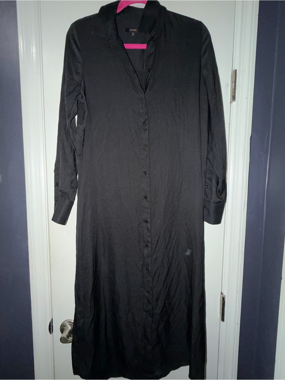 Quince Black, Silk Maxi Shirt Dress